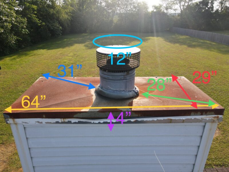 Old chimney chase cover measured for a custom stainless steel replacement