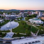 Scenic ariel view of Huntsville, AL downtown at sunset.